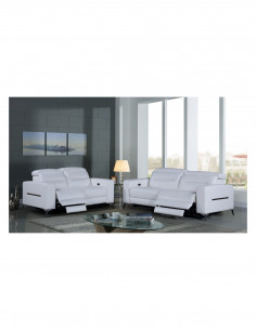 Ensemble Canapé relax électrique en cuir DOA - Blanc cassé 3+2 plac...