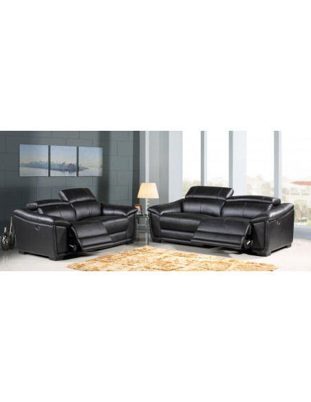 Ensemble Canapé relax électrique Alexander en cuir - Noir 3+2+1 places