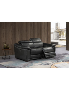 Ensemble Canapé relax électrique Alexander en cuir - Noir 3+2+1 pla...