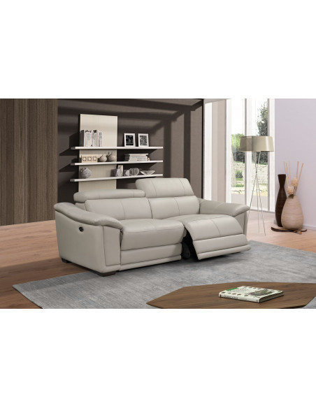Canapé relax électrique Alexander en cuir de buffle - Gris Taupe 3 places