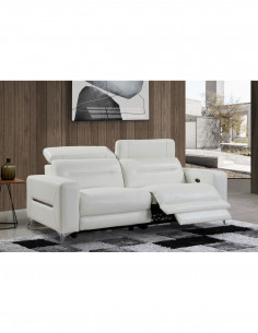 Ensemble Canapé relax électrique en cuir DOA - Blanc cassé 3+1 plac...
