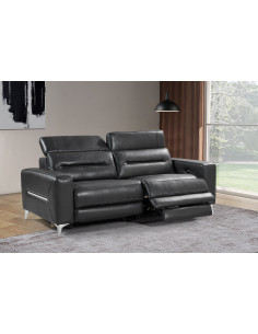 Ensemble de Canapé relax électrique en cuir DOA - Noir 3+1 places  ...