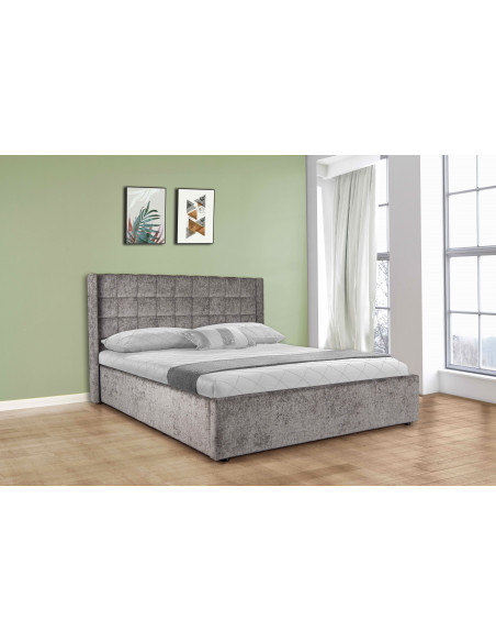 Lit avec Coffre de Rangement Cosmos Matelassé en Tissu Gris