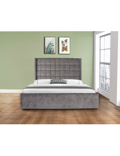 Lit avec Coffre de Rangement Cosmos Matelassé en Tissu Gris  Descri...