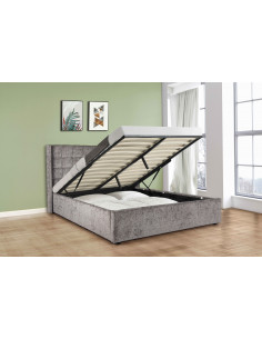 Lit avec Coffre de Rangement Cosmos Matelassé en Tissu Gris  Descri...