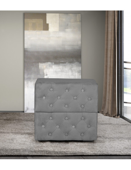 Table de chevet capitonné Gris en tissu- SABA