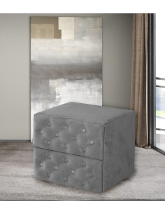 Table de chevet capitonné Gris en tissu- SABA  - Dimensions : L 48 ...