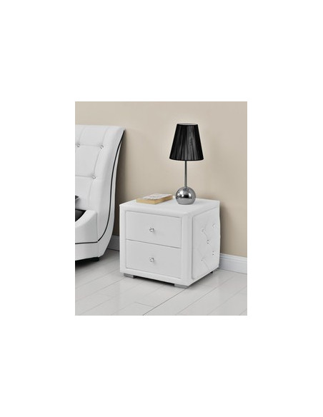 Table de chevet capitonné simili cuir blanc Suny