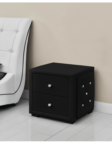 Table de chevet capitonné simili cuir Noir Suny
