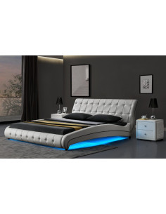 1 Lit led Kenza capitonné - blanc