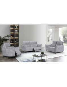 Ensemble de Canapé relax électrique en tissu ALLURE - gris 3+2+1 pl...