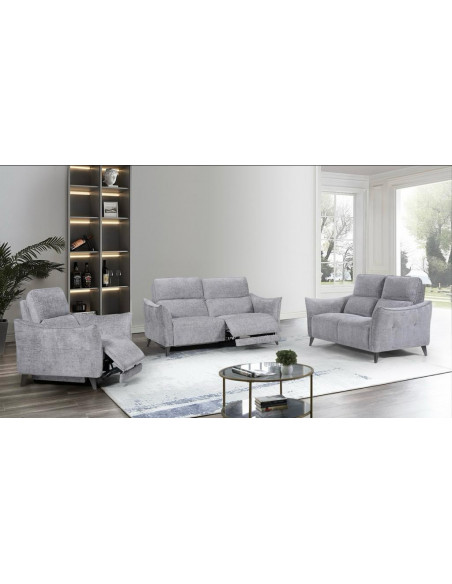 Ensemble de Canapé relax électrique en tissu ALLURE - gris 3+2+1 places