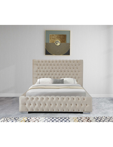 Lit Coffre en Velours Capitonné avec Tête de lit + Sommier - Modèle Saba 2