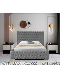 Lit Coffre en Velours Capitonné avec Tête de lit + Sommier - Modèle...