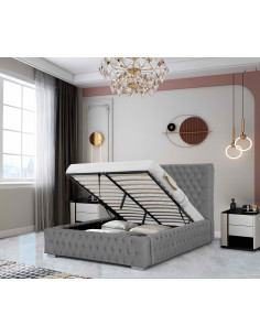 Lit Coffre en Velours Capitonné avec Tête de lit + Sommier - Modèle...