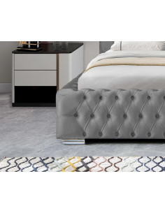 Lit Coffre en Velours Capitonné avec Tête de lit + Sommier - Modèle...