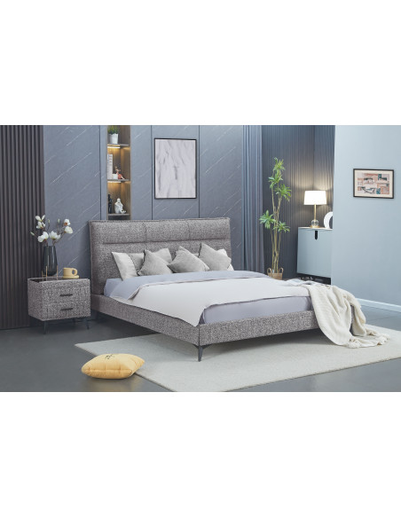 Lit en tissu avec tête de lit + Sommier- Modèle FRANCISCO Couleur Gris