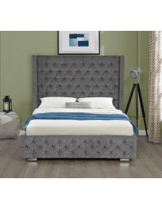 Lit avec coffre de rangement gris silver modèle Joey