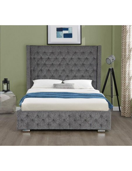 Lit avec coffre de rangement gris silver modèle Joey