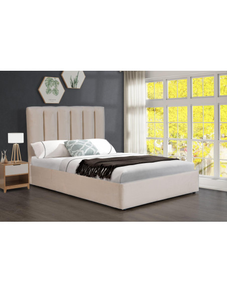 Lit avec coffre de rangement en velours Beige modèles LISA
