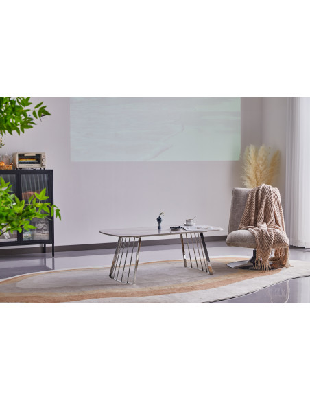 Table Basse Moderne Alexis - Pierre Frittée et Structure en Acier Inoxydable