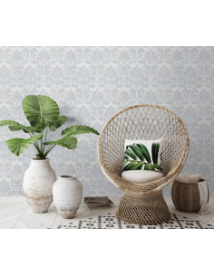 Papier peint - motif baroque blanc et gris