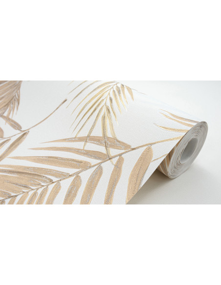 Papier Peint Feuilles Tropicales Dorées - Élégance Naturelle, 106 cm x 10,05 m