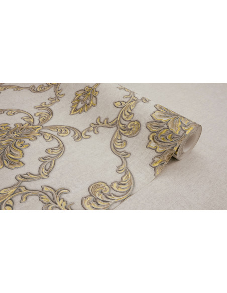  Papier Peint Baroque Luxueux - Détails Dorés sur Fond Texturé, 106 cm x 10,05 m