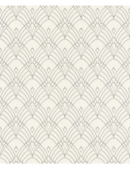 Papier Peint Art Déco Gris sur Fond Ivoire - Style Géométrique Élégant, 53 cm x 10,05 m