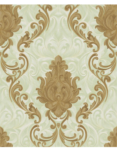  Papier Peint Baroque Vert et Or - Grande Largeur, 106 cm x 10,05 m