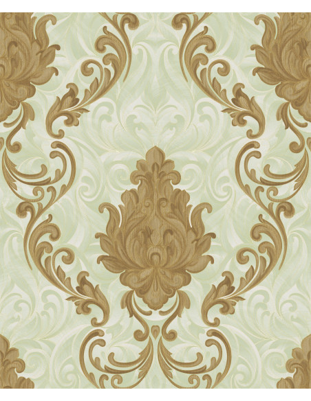  Papier Peint Baroque Vert et Or - Grande Largeur, 106 cm x 10,05 m