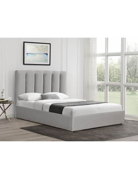 Lit avec coffre de rangement en velours GRIS modèles LISA