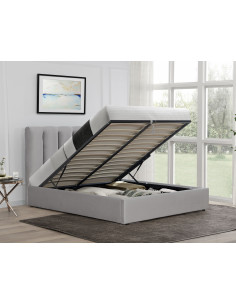 Lit avec coffre de rangement en velours GRIS modèles LISA Découvrez...