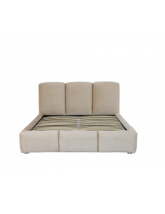 Lit Coffre de Rangement Delphine en Velours Beige – Élégance Douce et Fonctionnalité Optimale