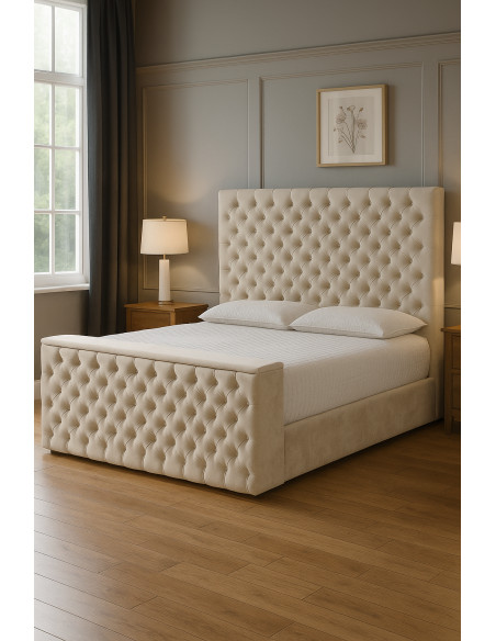 Lit Coffre TV Vittorio en Velours Capitonné – Élégance, Confort et Technologie Intégrée