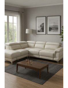 Canapé d\'angle relax en cuir de buffle  Alessandro - Beige