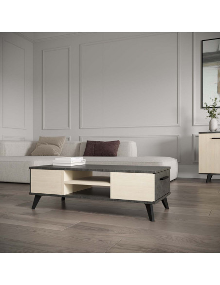 Table Basse Kent – Design Chêne & Noir – Style Moderne – Fabrication Française