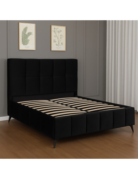 Lit Coffre ZENO en Velours Noir ou Gris Foncé – Design Moderne et Rangement Intégré