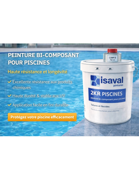 Peinture Piscines bi-composants pour support Ciment, Polyester et fibre de verre