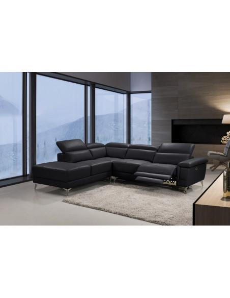 Canapé d'Angle Relax Alessandro en Cuir de Buffle - Édition Noir
